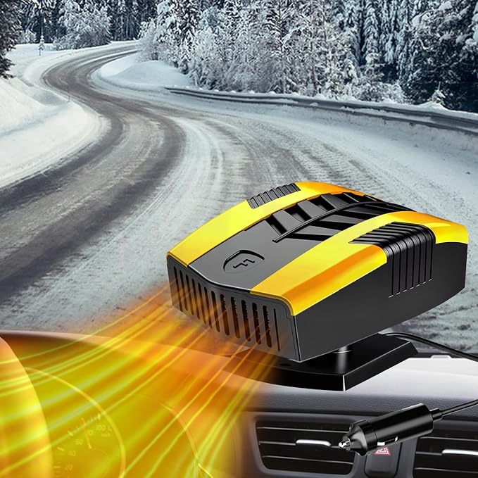 Car Heater,12V Portable Heater for Vehicle,2 in 1 Heating & Cooling Defroster for Car Windshield,Car Heater That Plugs Into Cigarette LighterWindow Defroster for Car,SUV,RV (Yellow)