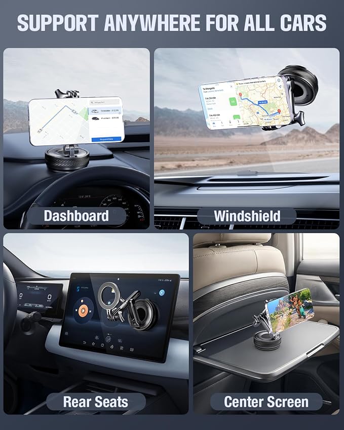Magnetic Phone Holders for Your Car, Upgraded 360° Vacuum Car Phone Holder, 108+LBS Strongest Suction & 3000gf Magnetic, Car Phone Mount for 17 Pro Max 16 15 14 13 12/ Android Phones (Black)