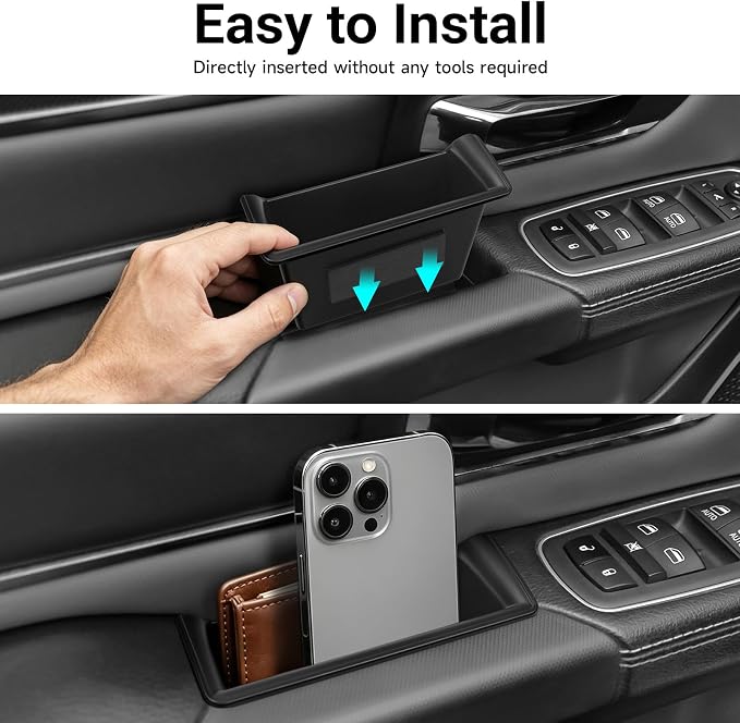 4pcs Door Handle Organizer for 2019-2025 2026 Dodge Ram 1500 Accessories Front and Rear Door Side Storage Box Insert Grab Handle Pocket ABS Plastic