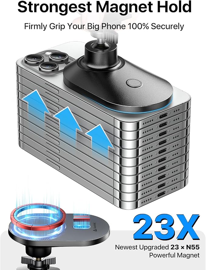 2026 Upgraded for Magsafe Car Mount [Biggest Panel, Big Phone Friendly] 360° Rotation Magnetic Phone Holder for Car Vent Suitable for iPhone 17/16/15 Pro Max Samsung S25/S24 (Grey)