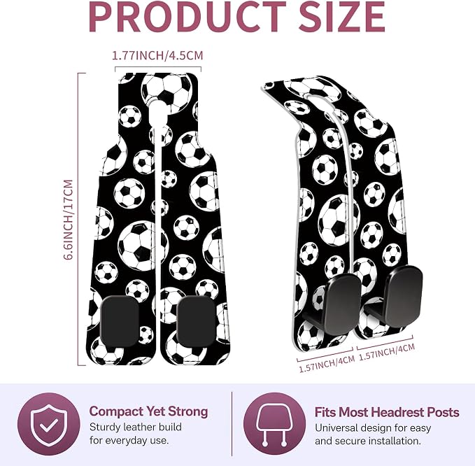 Car Seat Back Storage Hook, Funny Car Purse Hook, Cute Vehicle Storage Organizer for Purses Handbags Soccer Ball Pattern