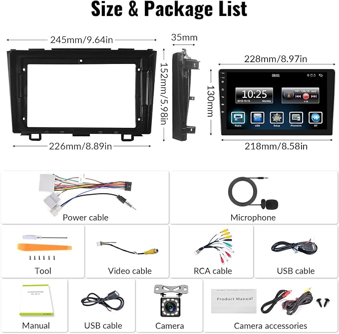 Car Stereo for Honda CRV 2007-2011 Car Radio,MP5 Player with Apple Carplay Android Auto Mirror Link, 9" Touch Screen Car Radio with Bluetooth Backup Camera FM SWC Dual USB Input