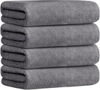 Bath Towels Set 4 Pack (30" x 60") - Large, Soft, Absorbent, Quick Dry Microfiber Towel for Hair Wrap, Fitness, Sports, Yoga, Swim, Pool, Grey