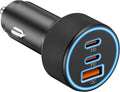 Car Charger USB C, 3-Port 67W Dual USB-C & USB-A Car Phone Charger Accessories Power Adapter Fast Charging Cigarette Lighter for iPhone 17/16/15/14/13/12/11 Pro Max, iPad, Galaxy S26/S25/S24, Android