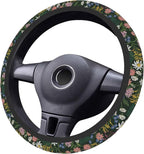 Car Steering Wheel Cover for Women Men, Non-Slip Sage Green Wild Flowers Steering Wheel Protector, Universal 14"-15" Fit for Cars, SUVs, Trucks (Sage Green Wildflowers)