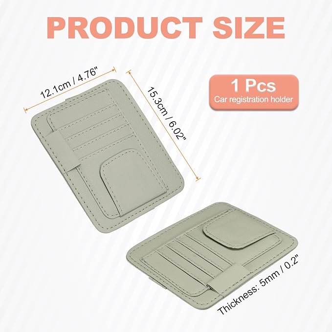 Car Sun Visor Organizer 6.02" x 4.76" Leather Multi-Pocket Visor Card Sleeve Pocket Car Truck SUV Interior Storage Pouch for Driving License Credit Cards Bills Sunglasses, Gray