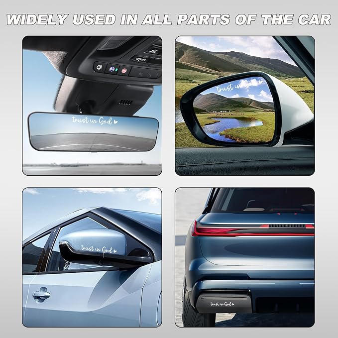 4PCS Trust in God Rearview Mirror Decals, Automotive Vinyl Rear View Mirror Decorative Stickers, Waterproof Trust in God Stickers for Car Truck Laptop, Car Accessories (White)