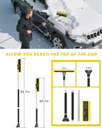2025 Extra Long 55.7" Ice Scrapers for Car Windshield Multi-Functional Detachable Car Ice Scraper with Foam Grip and 270° Pivoting Brush Head Snow Brush for SUV Truck Auto(Yellow)