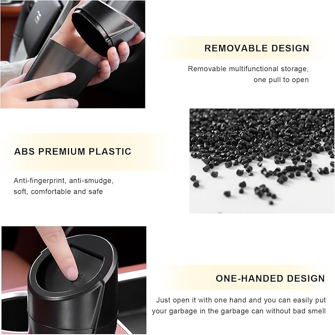 Car Trash Can Bin with Lid, Leakproof Portable Garbage Trash Bin Mini Cup Holder Organizer, Automotive Interior Dustbin Multipurpose Storage Container for Car Home Office (Beige)