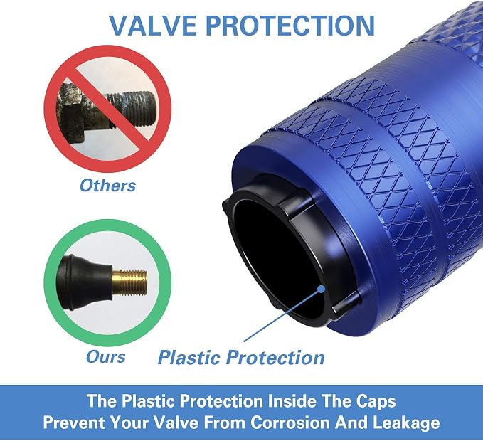 Tire Valve Stem Caps, Anodized Aluminum Tire Valve Cap Set | Corrosion Resistant, Universal Stem Covers for Cars Trucks Motorcycles SUVs and Bikes (Blue-US)