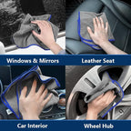 Airlab Glass Polishing Cloth Streak Free Miracle Cleaning Cloth Lint Free Microfiber Cleaning Rags for Glasses Kitchen Dish Mirrors Easy Clean, Pack of 8, 16" x 16", Grey-Navy Blue