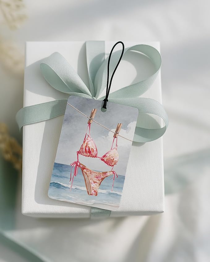 Pink and Green Coastal Beach Car Air Freshener 4 Pcs Coconut Scented, Summer Preppy Beach Car Accessories Mirror Decor for Women, Beachy Hanging Air Freshener for Cars Closet Drawer Books