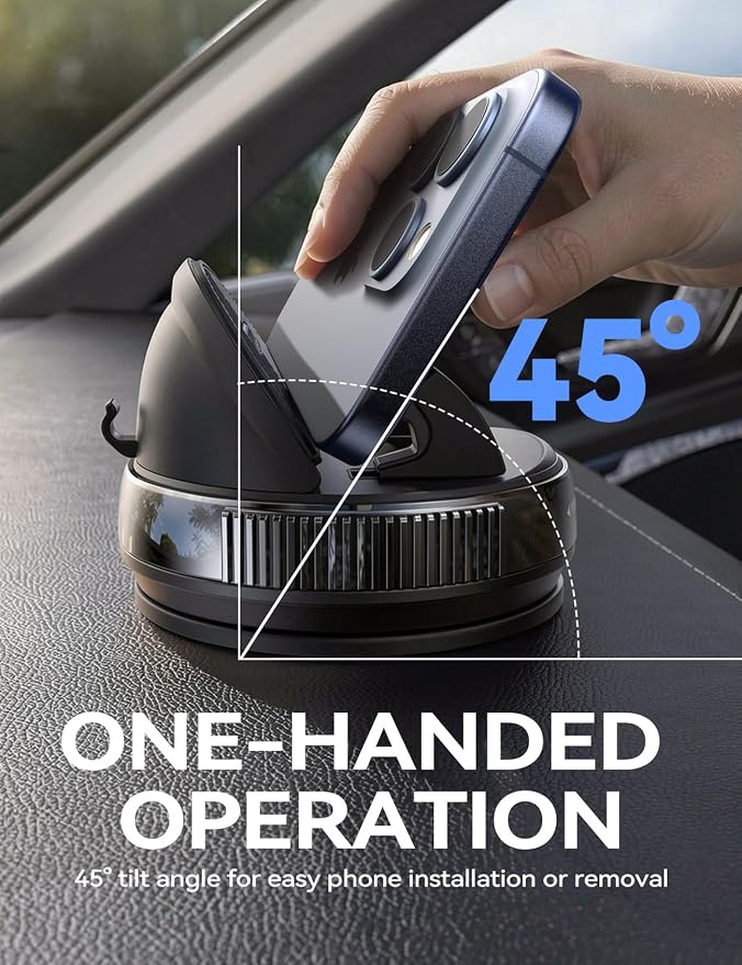 Car Phone Holder Mount, [360° Rotation+Thick Case Friendly] Cell Phone Car Mount with Adjustable Spring Clip, Universal Dashboard Phone Holder Anti-Slip Silicone for iPhone (Black)