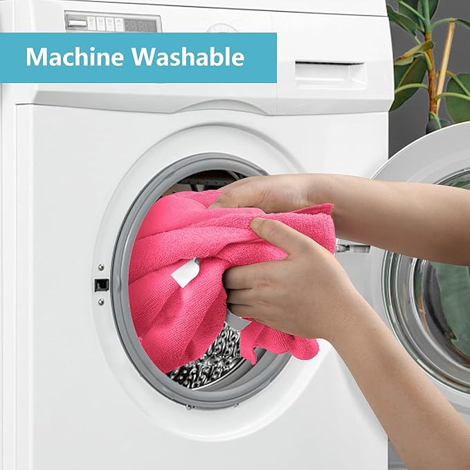 Pink Microfiber Cleaning Cloth, 8 Pack Cleaning Towels for Kitchen, Lint Free, Scratch-Free, Highly Absorbent, and Reusable Cleaning Rags for House, Window and Glass, Cars, 11.5 X11.5 inch