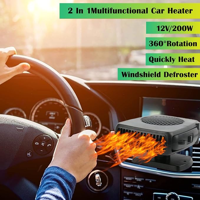 Portable Car Heaters for Vehicle,12V 200W Car Heater that Plugs into Cigarette Lighter,360° Rotatable 2 in 1 Heating & Cooling Fast Heating Car Defroster Defogger