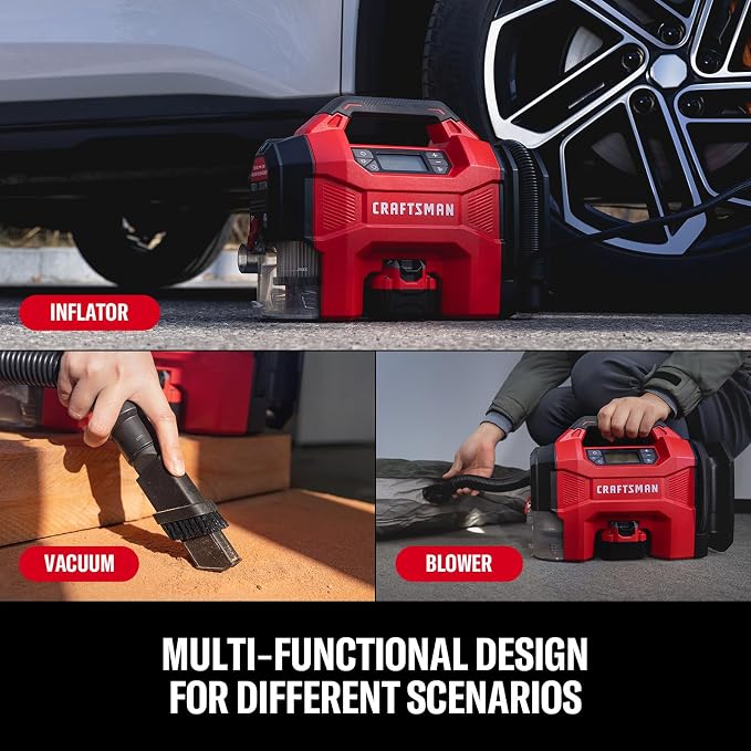 3-in-1 Cordless Portable Tire Inflator 160 PSI Air Compressor, 4.0Ah Battery & 12V Charger, Car Vacuum, Dust Blower & LED Light for Car, Bike, Ball, Inflatable Mat & SUP