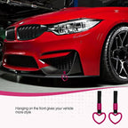 2PCS Heart Shaped Car Handle Straps, Rear Bumper Warning Keychain Ring for Car Exterior Accessories (Hot Pink)