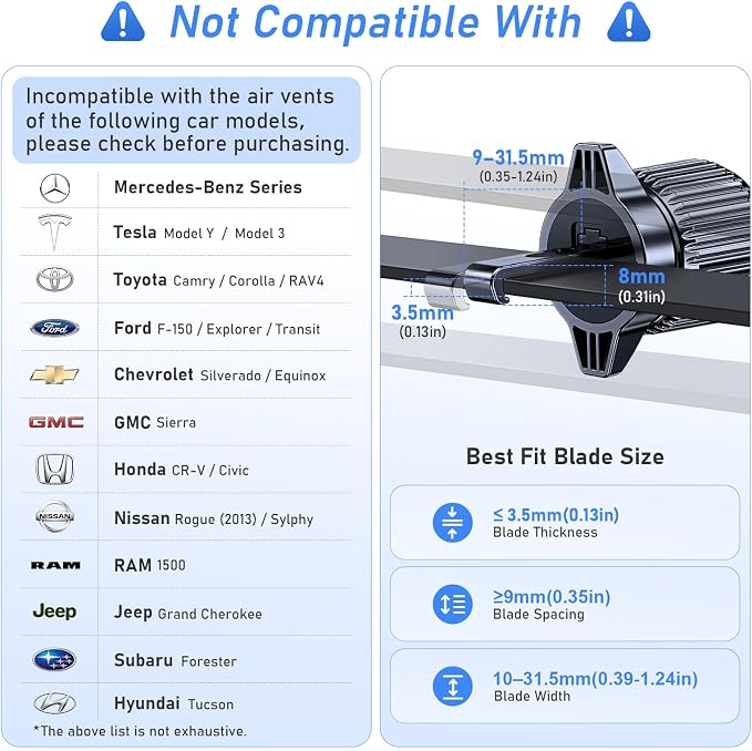 Car Phone Holder Mount, Super Stable Air Vent Cell Phone Car Mount with 2025 Metal Hook Clip, 360° Rotation,One Button Release for iPhone, Galaxy, Google, and All Other Smartphones