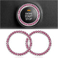 Bling Car Engine Start Ring Decals, 2PCS Crystal Rhinestone Vehicle Push Start Button Cover Sticker, Key Ignition Knob Ring, Sparkling Automotive Interior Accessories (Purple Red)