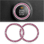 Bling Car Engine Start Ring Decals, 2PCS Crystal Rhinestone Vehicle Push Start Button Cover Sticker, Key Ignition Knob Ring, Sparkling Automotive Interior Accessories (Purple Red)