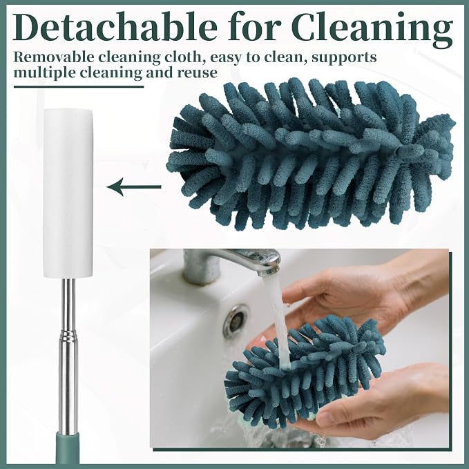 2 PCS Car Interior Duster with Extension Pole, Microfiber Car Dusters with Bendable Head, Cars Duster Exterior&Interior Scratch Free, for Cleaning of Vehicle Details, Offices, Window(Nude Blue)