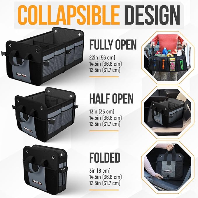 Trunk Organizer For SUV Car Organizer and Storage, Multi-Compartment Storage Bag Car Accessories for Women Men, Perfect Christmas Gifts, 1680D Oxford, Non Slip Bottom, Straps, Soft Cover (50L)