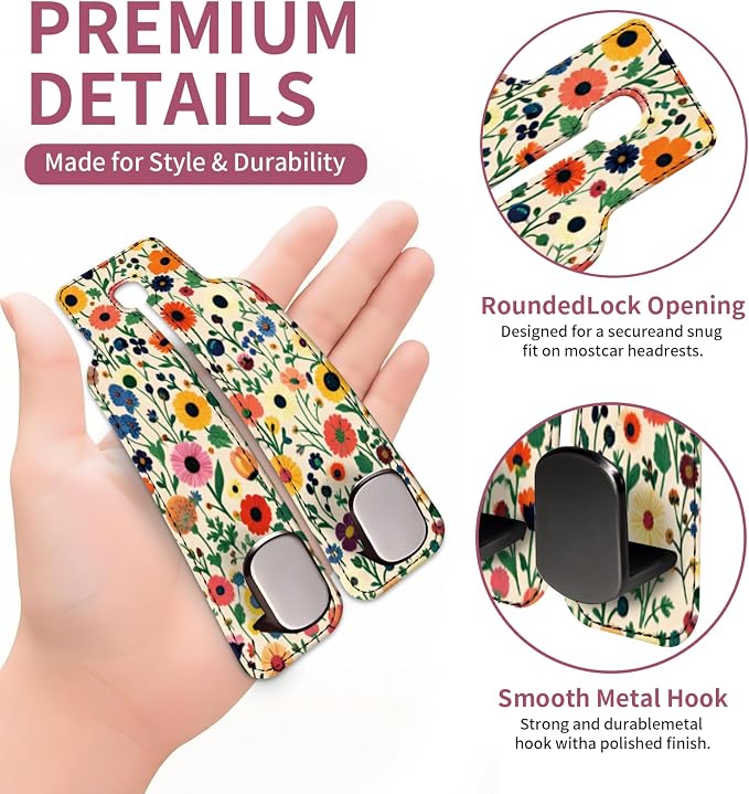 Car Seat Back Storage Hook, Funny Car Purse Hook, Cute Vehicle Storage Organizer for Purses Handbags Colorful Floral Pattern