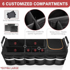 XL Heavy-Duty Trunk Organizer – Reinforced SUV & Truck Cargo Storage with 6 Adjustable Compartments, Trunk Organizer with Cooler, Collapsible Large Trunk Organizer for Car with Cover