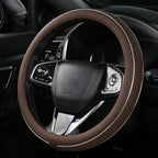 Brown Leather Steering Wheel Cover Fiber Strip Car Steering Wheel Cover Universal 15 inch for Men