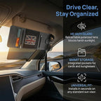 Craedli Car Sun Visor Extender Organizer, 2 in 1 Anti-Glare Sunshade with Magnetic Sunglasses Holder & Mesh Pouch, Multifunctional Adjustable Auto Interior Storage Accessories (BlackGray)