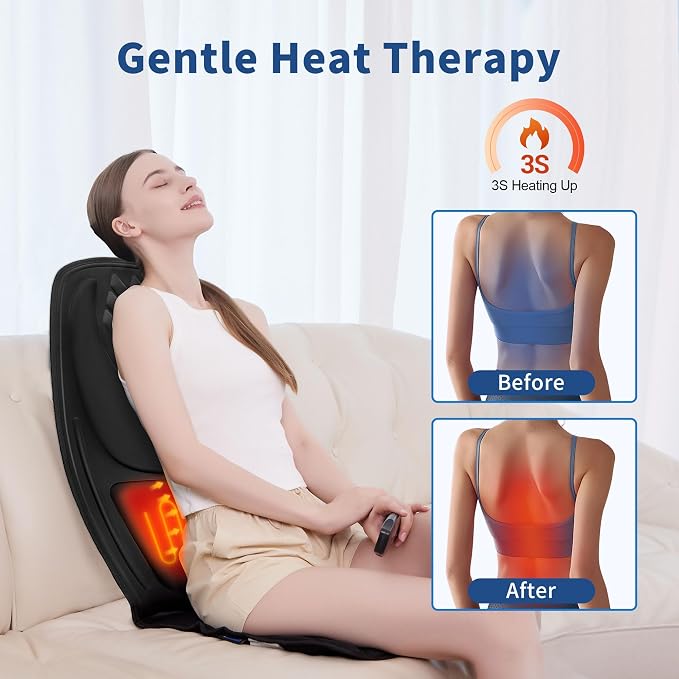 Back Massager with Heat with 8 Motors, Massage Chair Pad, Seat Massager with Back Traction for Full Body Massage, Massage Cushion for Home/Office/Father's Day