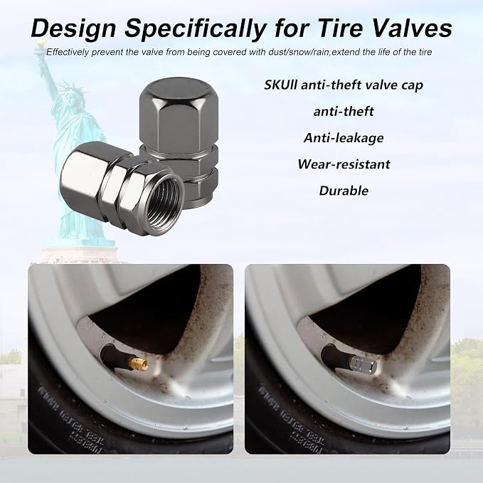 Aluminum Tire Stem Valve Caps Wheel Valve Covers Car Dustproof Tire Cap Cover Accessories, Universal for SUV, Car, Bike and Motorcycle, Hexagon Shape (4PCS Grey)