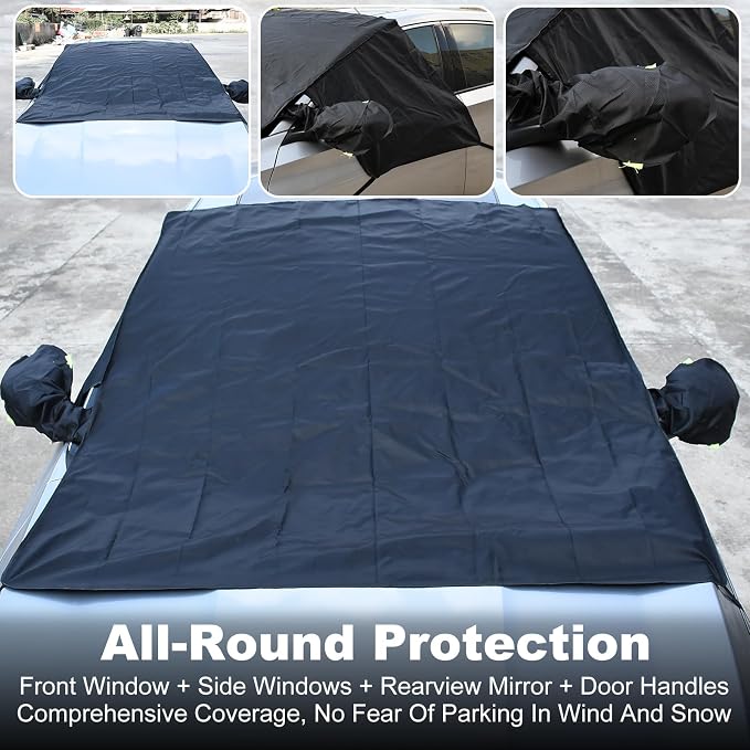 Car Windshield Cover - 6-Strap Oxford Fabric Protector, Waterproof Reflective Strips, Universal Fit for Car SUV Truck (200"x78")