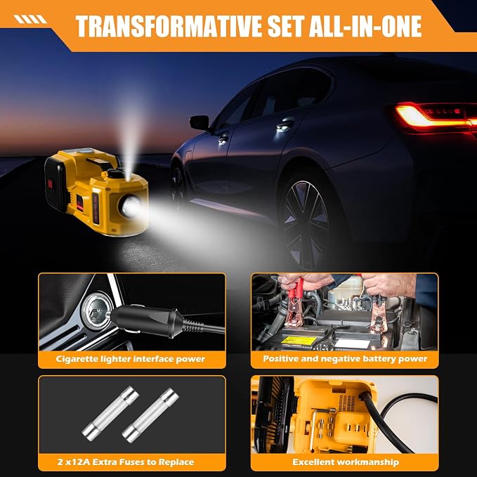 Electric Car Jack, 5 Ton 12V Digital Display Electric Jack for Car with E-Impact Wrench, Tire Inflator Pump and LED Light, (Lifting Range: 6.1-17.7 Inch) for Sedan, SUV, Truck Tire Change Replacement