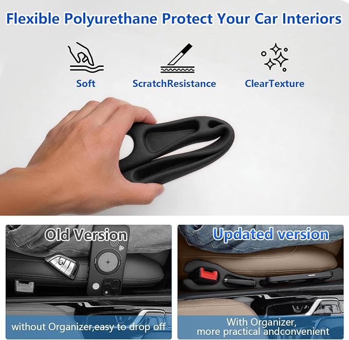 Car Seat Gap Filler Organizer 2Pcs,Car Accessories with Safety Hammer,2 in 1 No Drop Seat Guard with Storage Slot for Phone,Keys,Universal Interior Gap Filler for Cars SUV Truck,Black