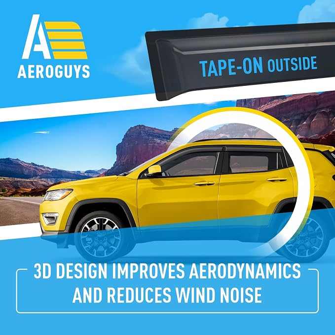 Extra Durable Window Deflectors Tape-On Window Visors Rain Guards Fit for Jeep Compass 2017-2026, Sun Visors, Wind Vent for Shades, Exterior Car Accessories - 4pcs. AG0729