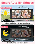 Dual Baby Car Camera for 2-Kids: 6.9'' HD Split Screen with Auto Brightness 1080P Backseat Camera for Twins Infrared Night Vision - 360° Adjustable USB Easy Setup Ideal for SUVs Minivans