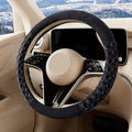 Black Diamond Patterned Plush Steering Wheel Cover, for Universal Auto Steering Wheel 14.5-15 in, Short Fluffy, Anti-Slip, Soft Plush, Comforting and Luxurious, Odorless, Soft Texture