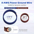 8 Gauge Complete Amp Wiring Kit, Premium Car Amplifier DIY Installation Kit, 800W High Power CCA Cable with Fuse Holder& Full Accessories for Car Truck/RV/ATV Audio Systems Radio Subwoofer Speaker