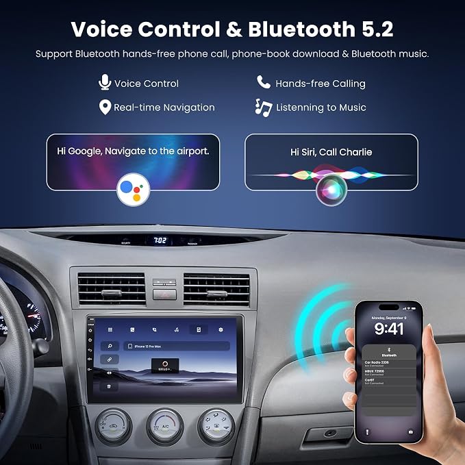(8Core + 64GB) 10.1 Inch QLED Touch Screen Car Radio for Toyota Camry (2006-2011 with Manual A/C) with Carplay and Android Auto,Android 15 Camry Stereo Support Bluetooth,WiFi,GPS,FM Radio