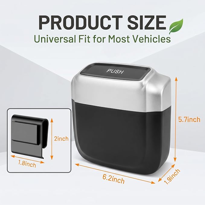 Car Trash Can with Lid, Waterproof Push-Open Garbage Box with 30 Trash Bags, Portable Hanging Door Side Storage Bucket, Large Capacity Organizer for Most Cars Trucks Vans (Silver)