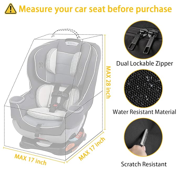 Padded Car Seat Travel Bag Backpack for Airplane, Heavy Duty Car Seat Bags for Air Travel, Carseat Cover for Airplane Travel with Shoulder Strap, Car Seats Carrier for Airport, Black