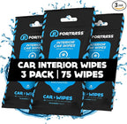 Car Interior Wipes (25 ct, Pack of 3) for Car Interior Cleaning, Dashboard, Seats, Detailing, and Steering Wheel [Travel Size] Skin-Safe Car Interior Cleaner Supplies