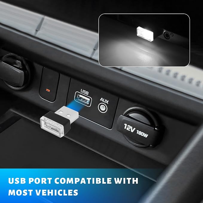 4 PCS USB LED Car Atmosphere Lamp, Mini Night LED Vehicle Trunk Ambient Lighting Kit, Portable Plug-in USB Interface Vehicle Decor Atmosphere Lamp, Interior Car Accessories (White)