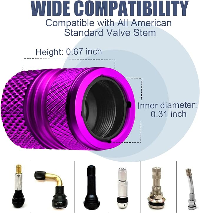 Tire Valve Stem Caps for Car Tires Air Caps Cover 8 Pack Corrosion Resistant Premium Alloy Leak-Proof Universal for SUV Truck Motorcycle Bike Purple