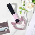 Glittery Car Accessories Bling Heart Handle Ring Car Accessory for Women Heart Hand Strap Drift Charm Rear Bumper Warning Ring Decor for Bus Interior Exterior Decoration (Pink, Devil Style)