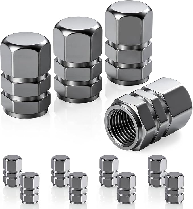Car Tire Valve Stem Caps, 12pcs Air Caps Cover, Universal for Cars, SUVs, Bike, Trucks and Motorcycles-Grey