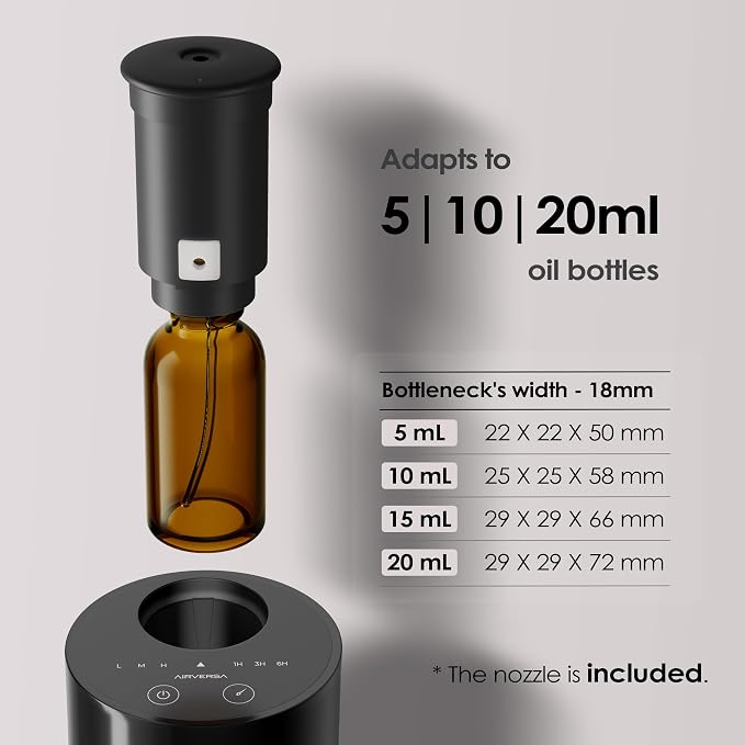Waterless Essential Oil Diffuser Starter Kit with 4 x 10mL Hotel Scent Fragrance Oil, Battery Operated Mini Scent Air Machine Portable Diffuser for Home Car Office, AN6Kit-04 Black