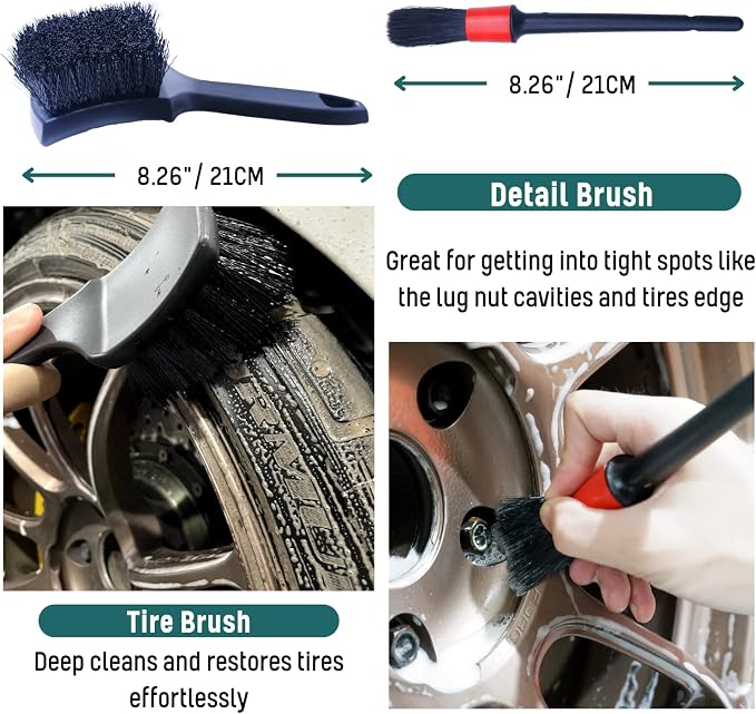Professional 4 Pack Long Handle Wheel Brush Kit for Cleaning Wheel and Tire- 2X Soft Wheel Cleaning Brush, Detailing Brush and Stiff Tire Brush, Bendable& Durable Wheel Rim Cleaner Brush Set
