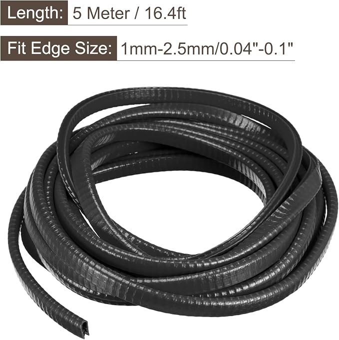 U Channel Edge Trim, 16.4ft Length Rubber Guard Seal Strip Edge Protector Fit for 1-2.5mm Edge, (15/64" W x 25/64" H) Black